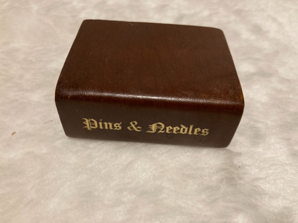 Vintage Mini Pins & Needles Faux Leather Book Shaped Travel Sewing Kit