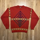 Suéter Pullover Vintage Le Tigre Años 80 Azteca Tribal Rojo Grande Hecho en EE. UU.