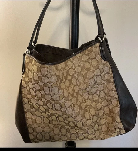 Coach Handbag   Eddie Shoulder Bag 3 Compartments Jacquard Leather EUC