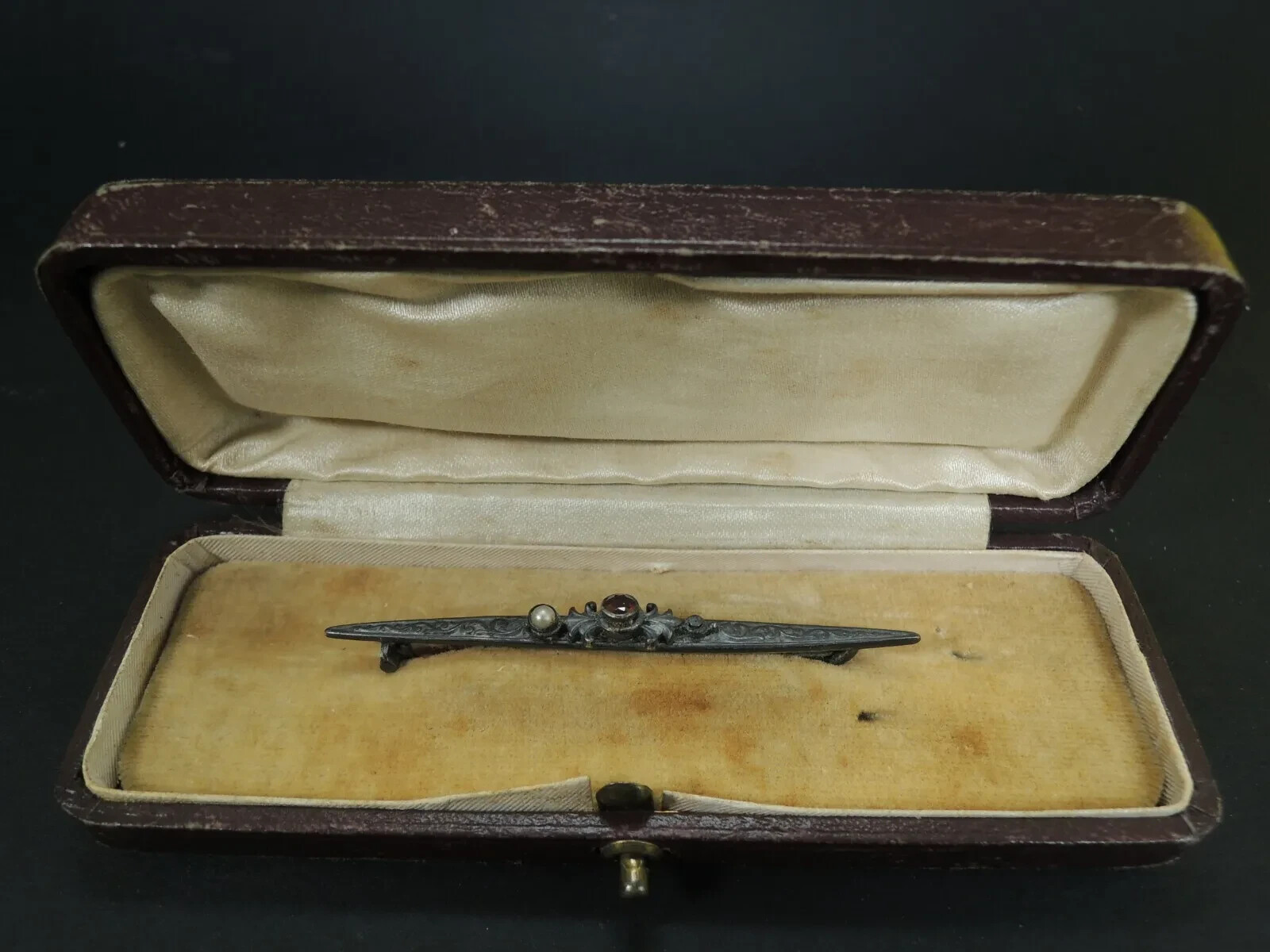 Antique Victorian-Solid Silver Ruby- 800ag. pin b… - image 5