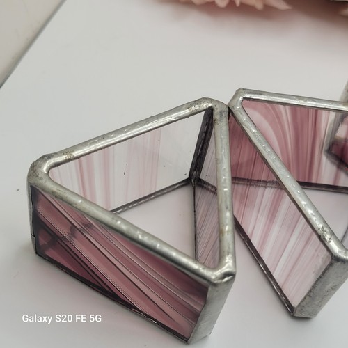 Vintage Purple Lead Stained Glass Napkin Rings and Holder or Trinket Dish - Picture 13 of 16
