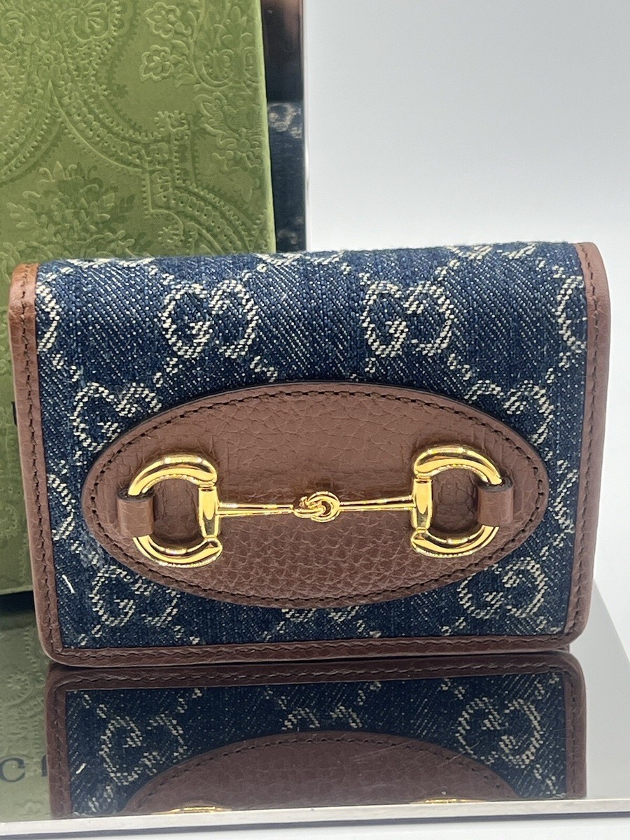 NWT Authentic Gucci Horsebit 1955 Denim Card Case Wallet +
