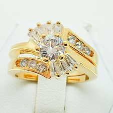 R2433 Women Jewelry White Yellow Gold Plated Engagement Wedding 2pc CZ Ring Set
