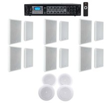 6-Zone Amplifier 12 White Wall 4 JBL 8" Ceiling Speakers For Restaurant/Bar/Cafe