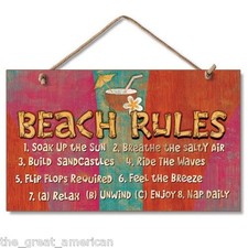 BEACH RULES Relax Nautical Wooden Wood Sign Plaque Highland Graphics Made USA