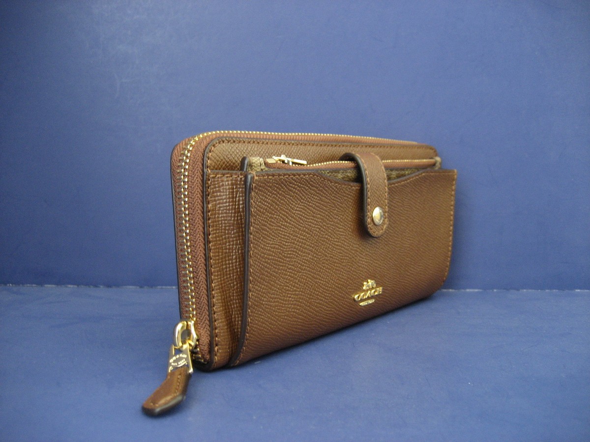 アフリカ NWT Coach Multifunction Crossgrain Leather Wallet 22997 Saddle