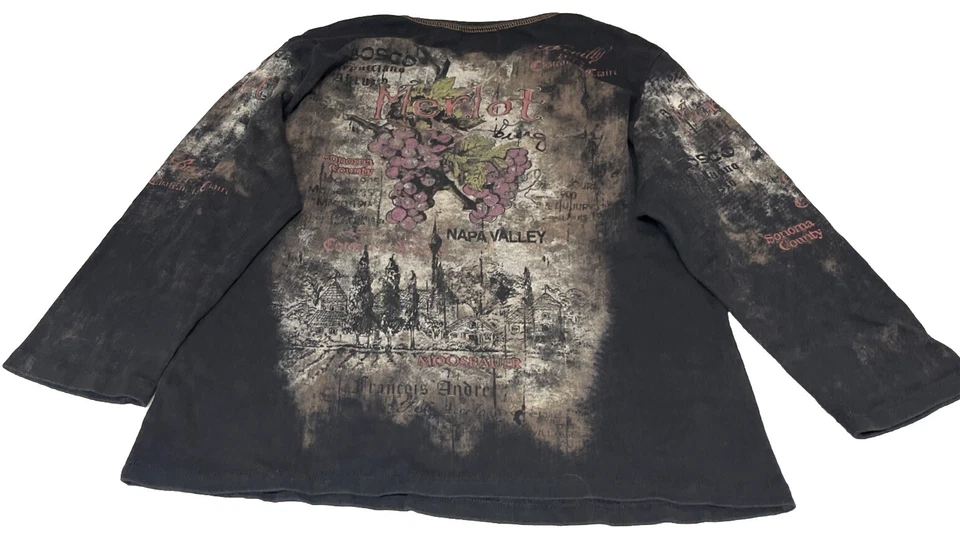 VTG Y2K AOP Cactus Women Merlot Grape Rhinestones 3/4 Sleeve Size Large - Image 4 of 4