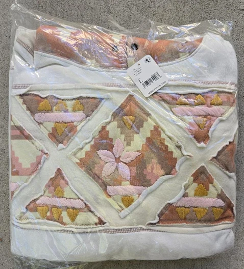 OFF WHITE Free People Nordic It’s a Vibe Felpa con Cappuccio Oversize Manica Lunga Avorio L