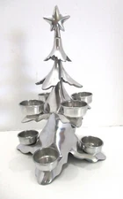 Cast Metal Christmas Tree Pewter Tone 8 Votive Candle Holder