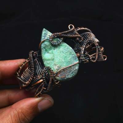 Chrysoprase Rough Ethnic Handmade Copper Wire Bangle Jewelry 53 Gms SB 766