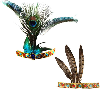 Handmade Indian Headdress, Peacock and Chicken Feathers, Ethnic Costume for Wome