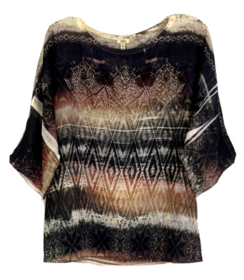 Reba Embellished Sheer Shirt Small Multicolor Short Sleeve Pull On Women XD18