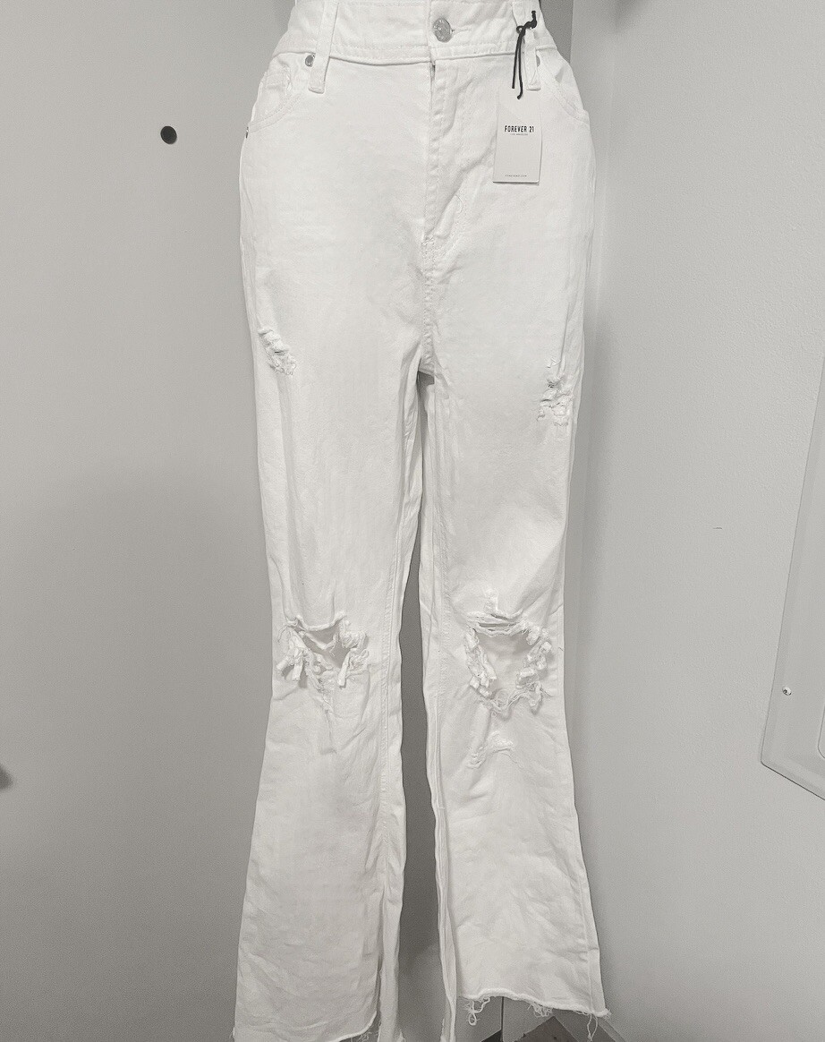 forever21 ripped white flare jeans (29W)