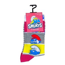 Smurfs Crew Socks Women's 6-9.5 Gray Stripes Pink Yellow