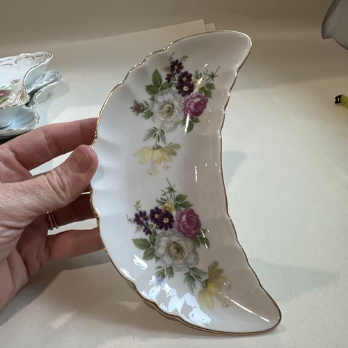 Vintage Crescent Bone Plates Floral Designs non matching Lot Of 10 - Picture 6 of 21