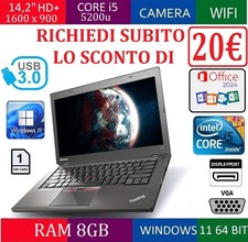 NOTEBOOK LEGGERO ECONOMICO VELOCE LENOVO T450s 12,5" HD+ i5 RAM 8GB SSD 128GB