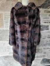 Vintage Musquash Real Fur Coat Striped Women's Long Dark Brown Theatre Costume