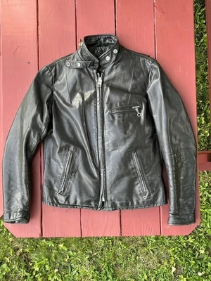 Chaqueta de motocicleta Schott NYC vintage para mujer talla 10 cuero negro corte simétrico - Imagen 1 de 4