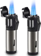 Urgrette 2 Pack Torch Lighter Triple 3 Jet Flame Butane Gas 2 Pack, Black 