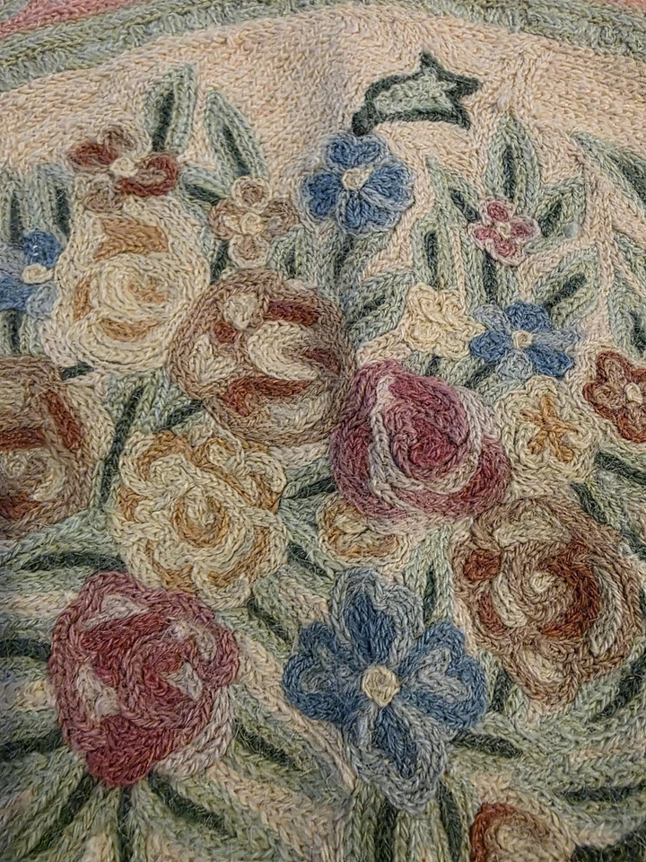 Ralph Lauren Shyam Ahuja Handwoven Woollen Chainstitch Pink Floral Rug 2'x3' - Image 3 of 4