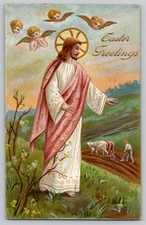 Easter Holy Resurrection Jesus Halo Angels Cerubs Oxen Religious Postcard 1910s