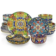  24 Pieces Dinnerware Sets, Plates and Service for 6 (24 Pcs) Bohemian Style