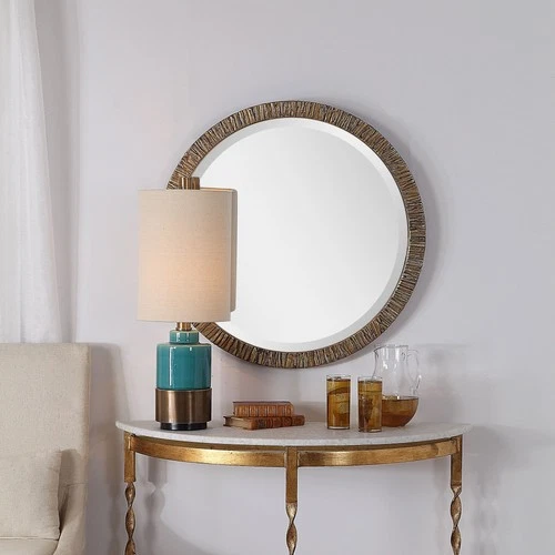 Uttermost 09459 Gold Wayde 30" Diameter Wood Bark Framed Beveled Round Mirror - Picture 4 of 5