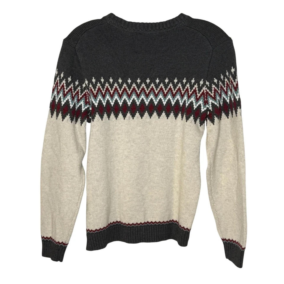 Janie & Jack Boys Fair Isle Crewneck Sweater Size 12 100% Cotton Gray & Cream - Image 2 of 4
