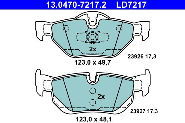 Bremsbelagsatz Scheibenbremse Hinten Ate 130470 72172 FÜR BMW BremsbelÄGe-image