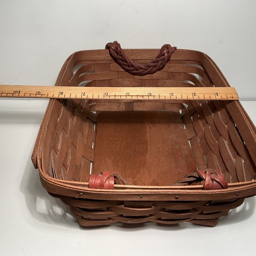 longaberger 2008 basket With liner plastic And Leather Handles Brown Color - Foto 4 di 7