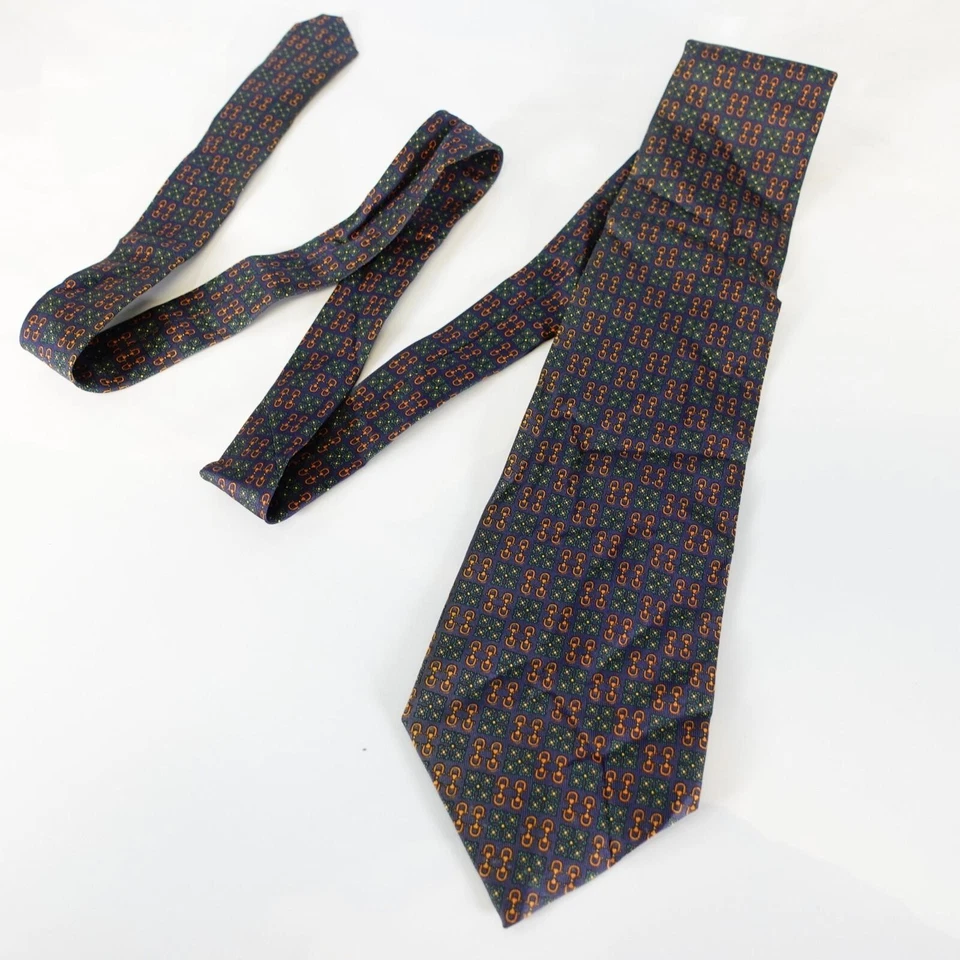 LOUIS FERAUD 领带男式蓝色海军蓝棕色丝绸设计师套装 Foulard 链波西米亚 — 第 3/4 张图片