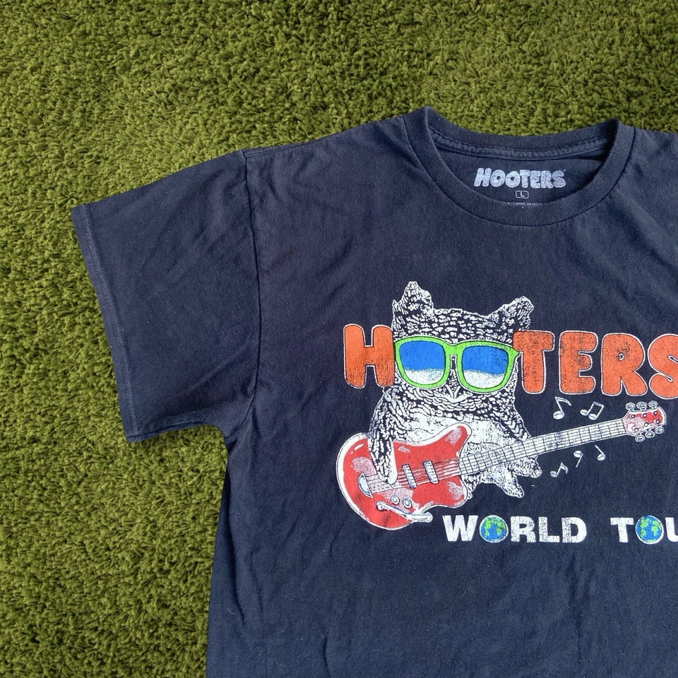 Camiseta Hooters Para Hombre Talla Grande Negra Gira Mundial Agotada Camiseta Gráfica Estampado Raro Foto 2 de 4