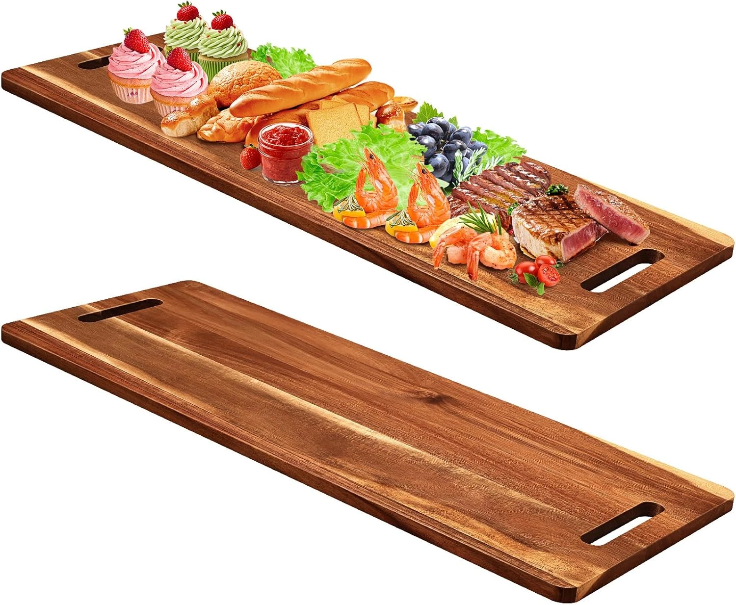 Acacia Wooden Charcuterie Boards - 2 Pcs Serving Platter Set 30"x12