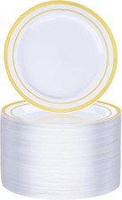 100pcs Gold Plastic Plate 7 Inch Disposable Dessert Plate Party With Gold Rim He