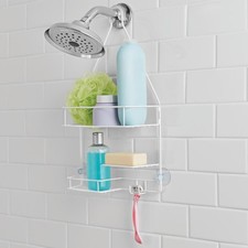 Basic Hanging Shower Caddy W/ 2 Shelves Soap Tray White