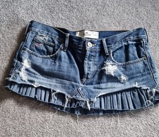Womens Vintage Hollister Denim Mini Skirt With  Ruffle Hem. Uk Size 8/26
