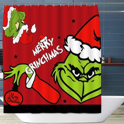 Bathroom Shower Curtain Merry Christmas Holiday Waterproof Removable Bath Sho...