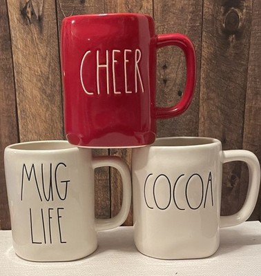 3 Rae Dunn Magenta Winter Chilly Weather Mugs Cocoa / Mug Life / Cheer 