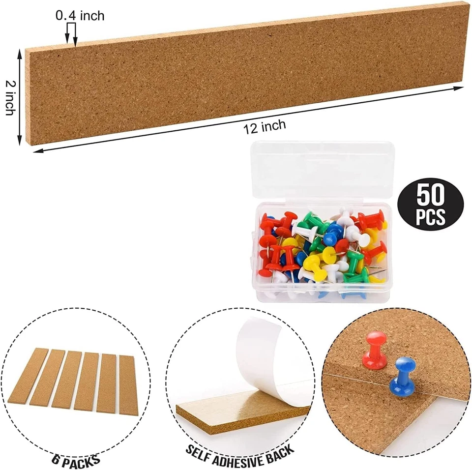 6 Pack Pinnwand Kork Selbstklebend Brett Streifen Selbstklebendes Kleines Brett - Bild 2 von 4