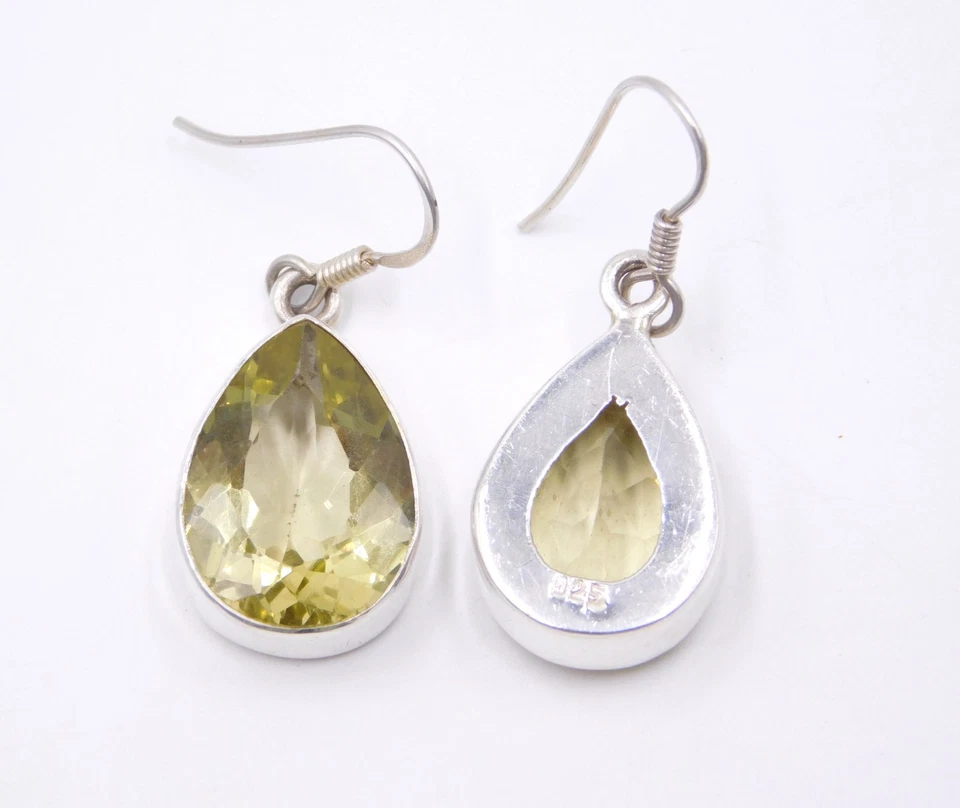 Pendiente de piedras preciosas de corte de cuarzo limón natural de plata de ley 925 de 10 Gm tamaño 1,25" Foto 4 de 4