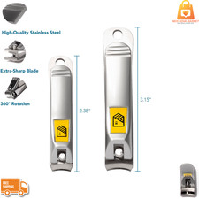 Harperton 2-Pack Professional Nail Clipper Set Stainless Steel Finger & Toe