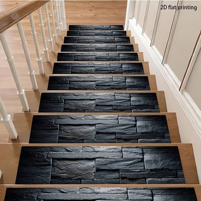 Rubber Non-slip Base, Dark Gray Stone Pattern 2D Flat Printed Stair Treads, An