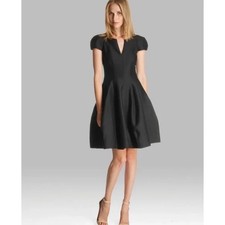 Halston Heritage Black Cotton Silk Fit Flare Tulip Skirt Dress Women Size 6 LBD