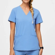 Figs  Casma Three-Pocket Scrub Top Blue Short Sleeve scrub size medium ceil blue