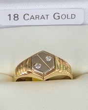 Handmade 18 Carat Yellow & White Gold Diamond Signet Ring Size T. 4.9g