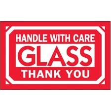 Fragile Items: 3x5" "Glass Handle With Care" Labels - 500/Roll