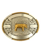 Crumrine Western Belt Buckle Oval Pig Detailed Edge Gold 3867