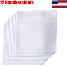 12 Handkerchiefs Men Hankies 16"X16" inches 100% Cotton White Pocket Squares