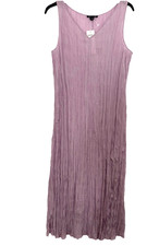 Eileen Fisher Crushed Silk VNeck Pleated F/L Dress Slvls WildOrchid 2XS NWT $328