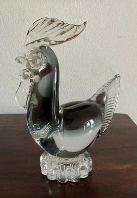 Mid-Century Italian Black Brown Murano Glass Rooster- Italy